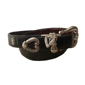 BRIGHTON ~ Brown / BlackCroc /alligator Reversible Silver Embellishments (M 30)